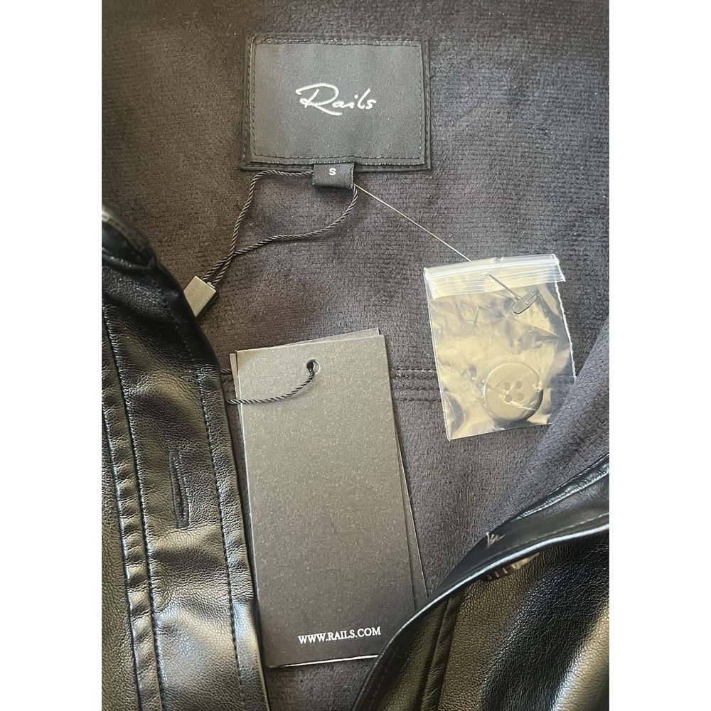 NEW Rails Ruby Faux Leather Black Mini Shirtdress Size Small Long Sleeve NWT - Picture 12 of 14